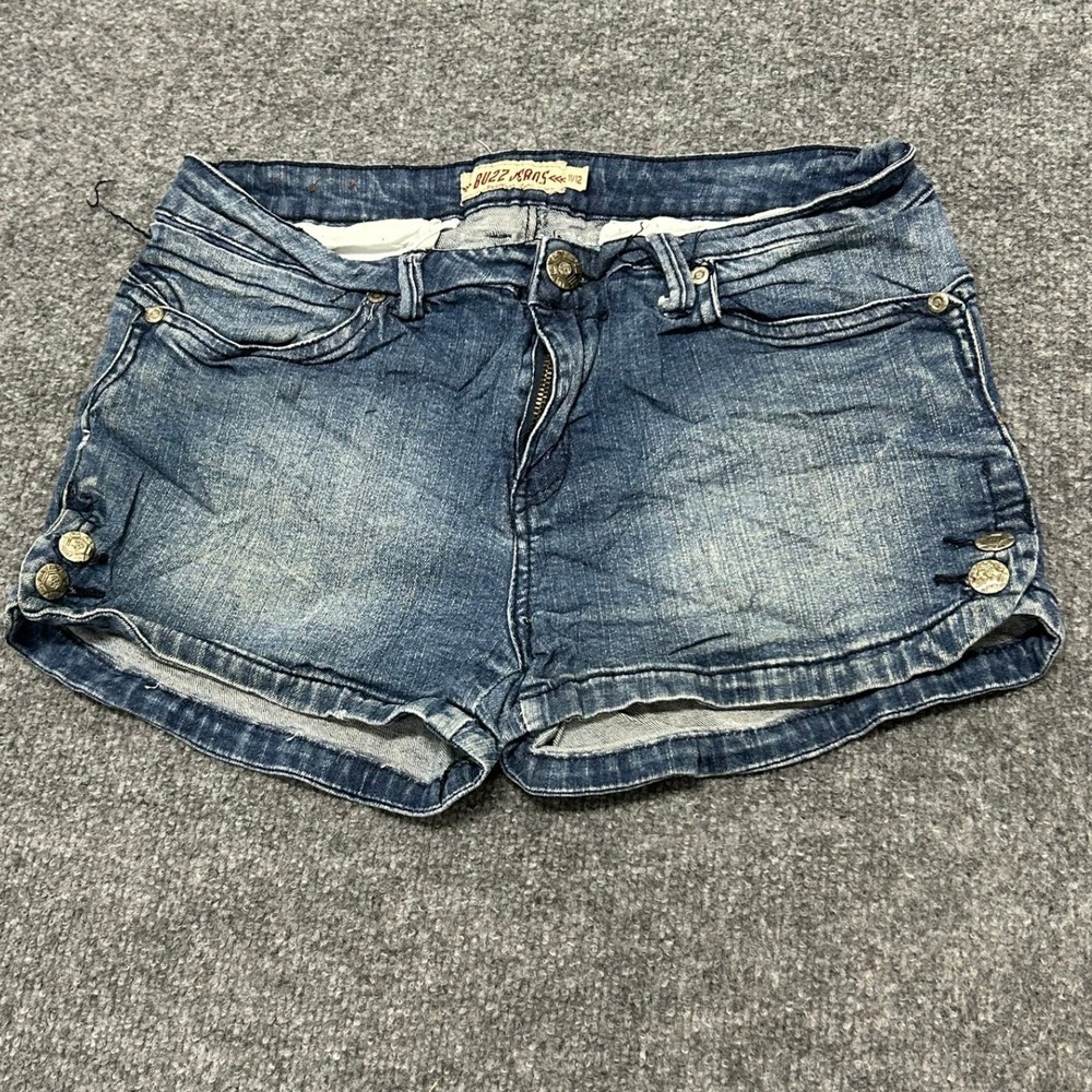 Buzz Jeans Shorts Womens Size 11/12 Blue Denim Rise Casual Side Button Detail